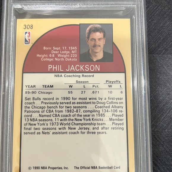 PHIL JACKSON - 1990 HOOPS #308 CHICAGO BULLS HOF PSA 10 GEM MINT - Picture 4 of 7